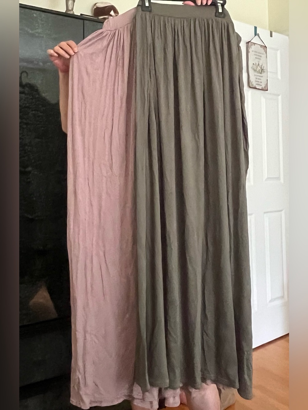 2/25$ Two Boho Maxi Skirts in Dusty Pink & Olive Green